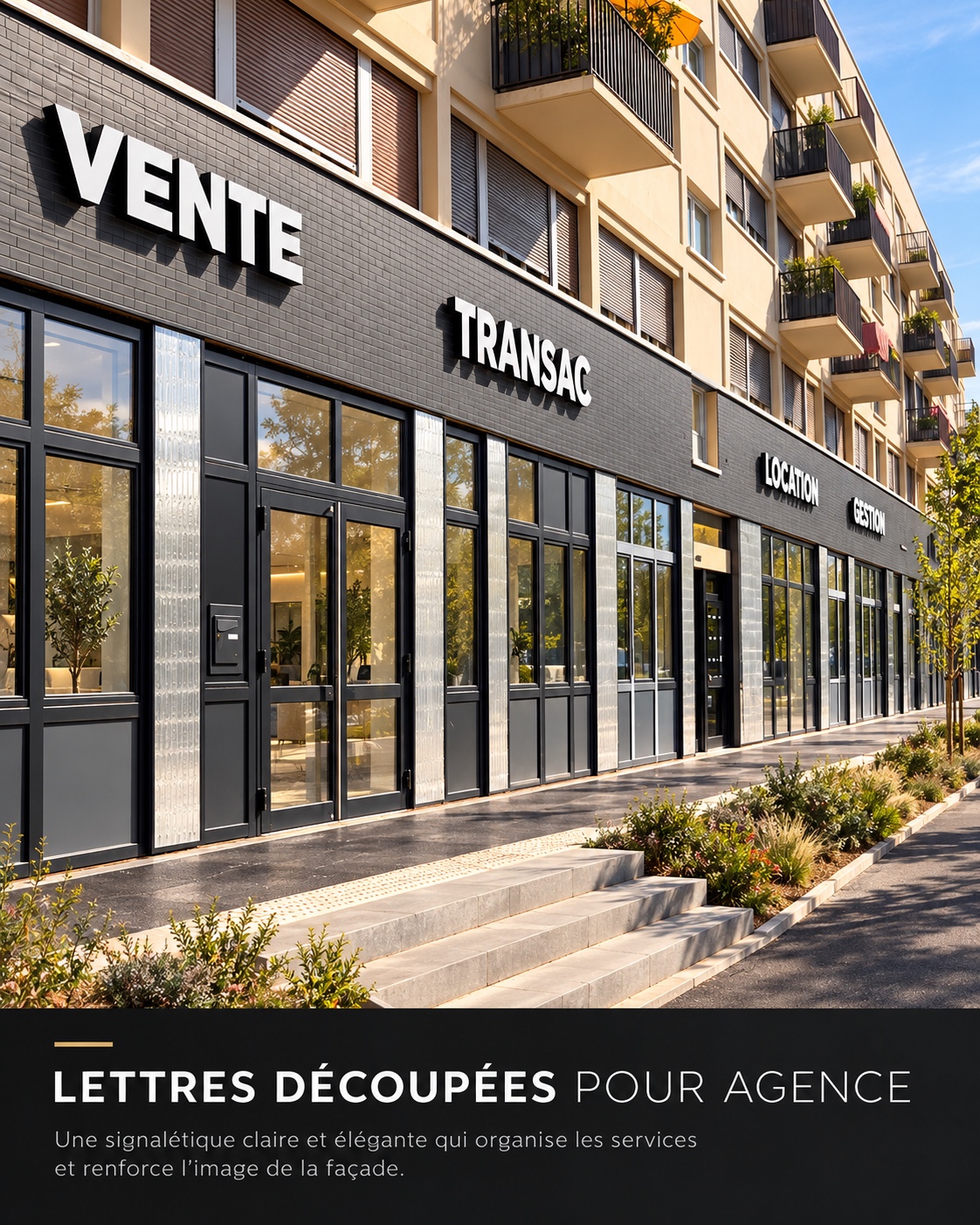 Agence immobilière — Lettres découpées en façade
