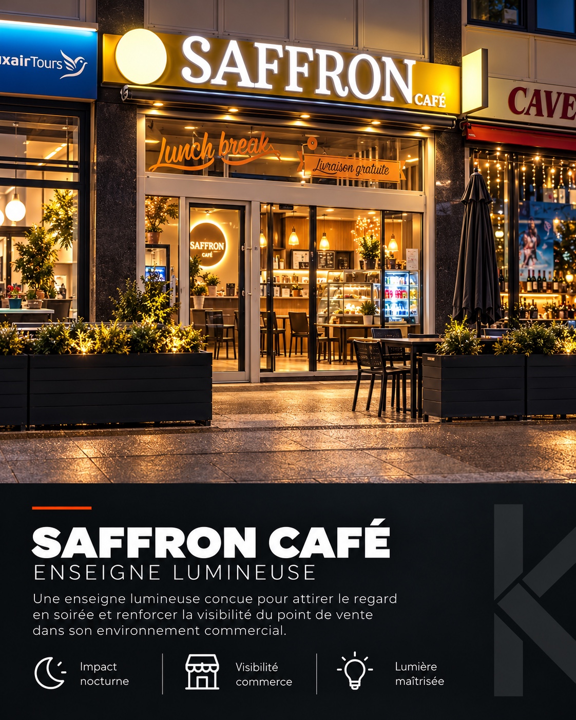 Saffron Café — Enseigne lumineuse