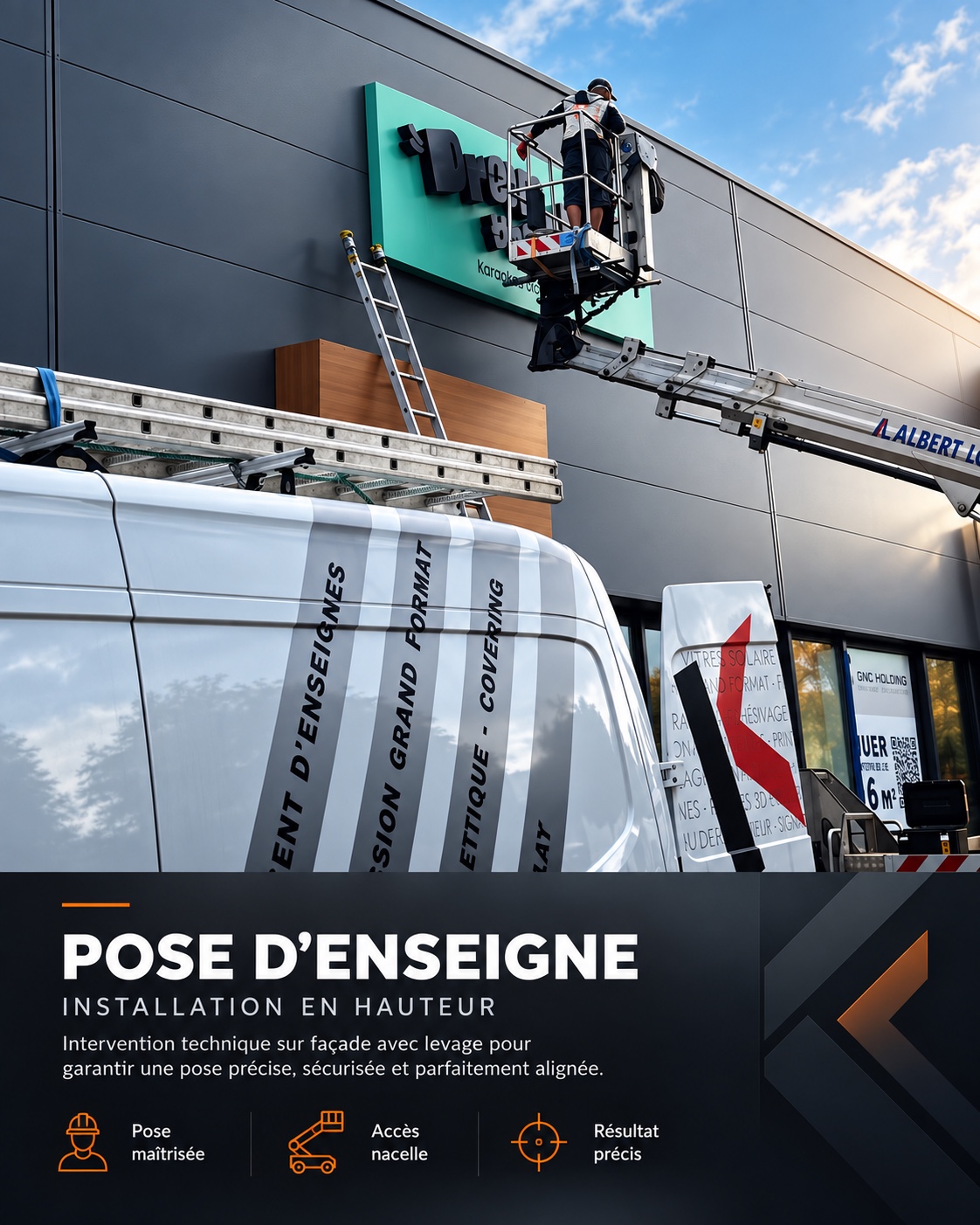 Pose d’enseigne — Installation en hauteur