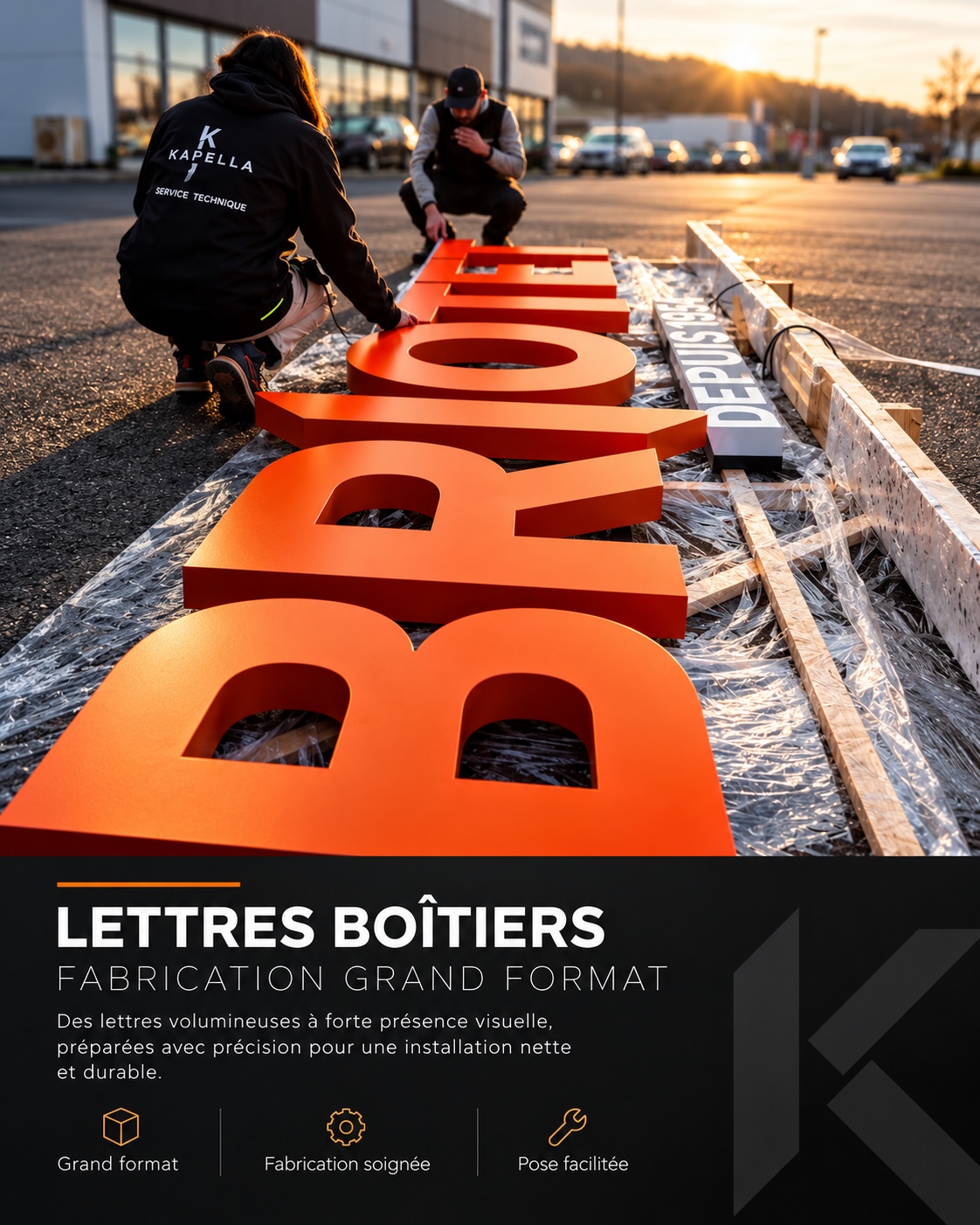 Lettres boîtiers grand format — Préparation de l’enseigne Briotet