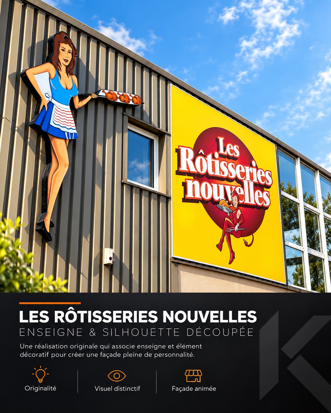Les Rôtisseries Nouvelles — Enseigne et silhouette découpée